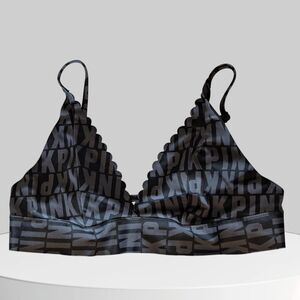 PINK Bonded Victorias Secret Wireless Bralette Size M Black/Gray Logo Polyamide